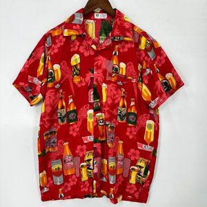 V.H.O. Shirt Mens Button Down Short Sleeve Pocket Drinking Bottles Red Yellow L